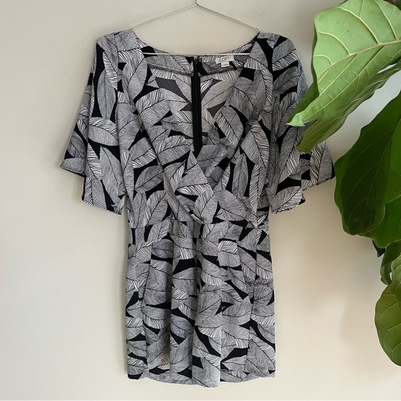 LOFT Pants - Loft Fern Black White Botanical Print Romper with Pockets